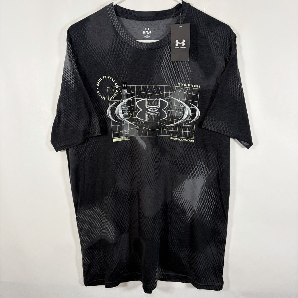 Under Armour T Shirt Mens Large Black Geometric Performance Short Sleeve NWT